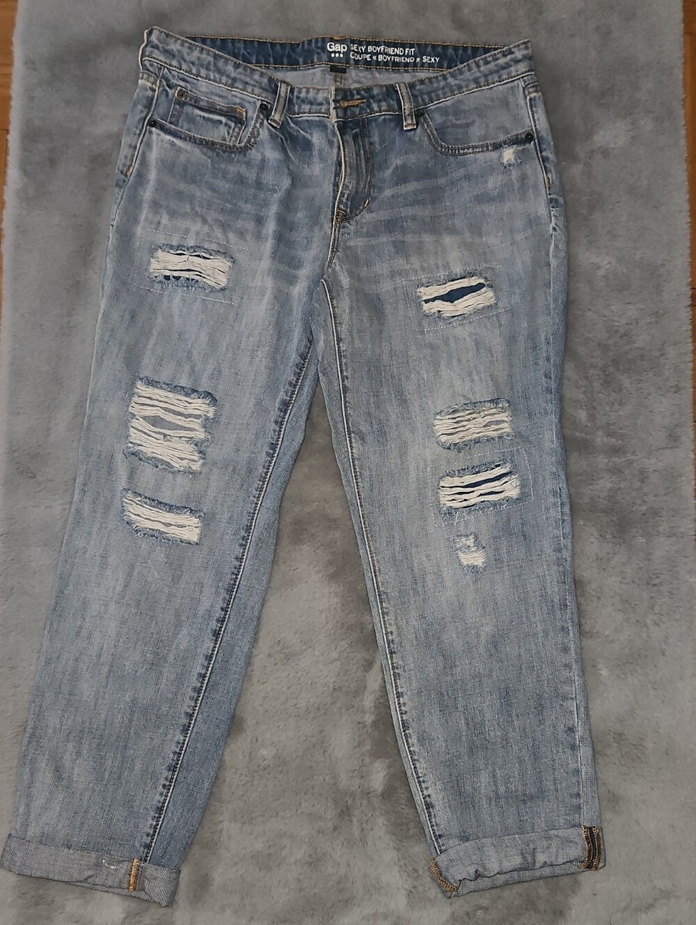 GAP Light Wash Ripped Boyfriend Jeans for Women